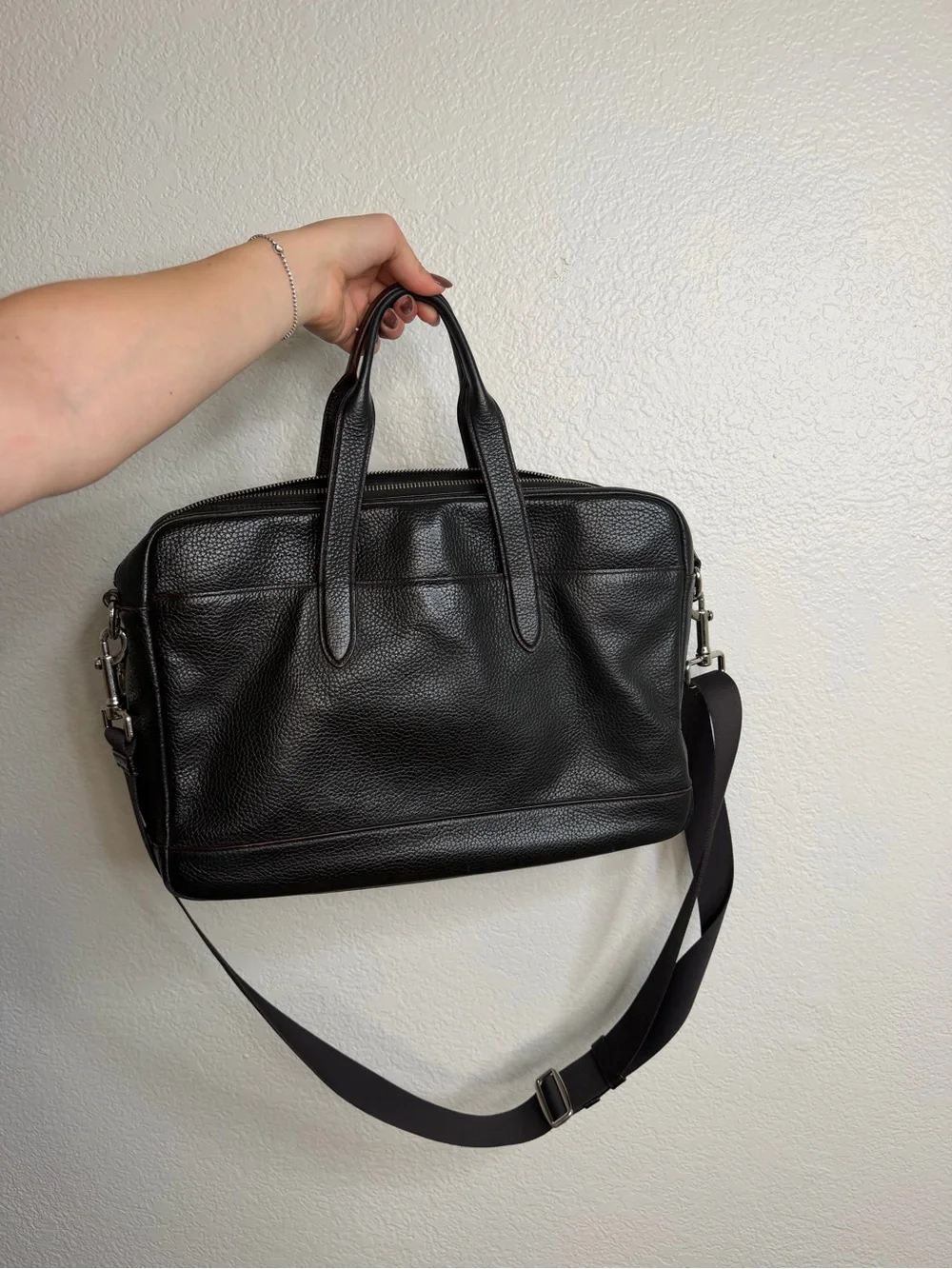Coach Black Pebbled Leather Laptop Briefcase with Shoulder Strap